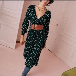 Sezane Abele jacquard floral smocked midi dress. Worn once!